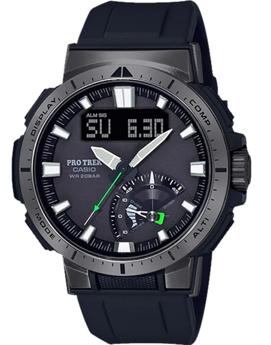 Casio Casio Pro Trek PRW-70Y-1 PRW PRW-70Y-1ER кварцевые мужские часы черный циферблат, браслет полимер — вид спереди